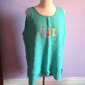 Large Green Linen Liz & Jane Top EUC